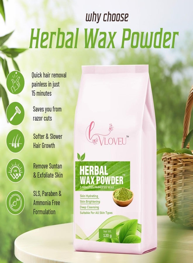 VLOVEU - Herbal Wax Powder for Hair Removal - 120g | 5 Minutes Painless Facial Hair Removal Powder for Women | Natural Face Hair Remover, Bikini, Legs, And Underarms Wax Powder - Pack of 1 - Image 2